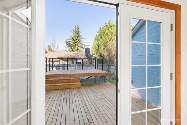 a view of balcony with a potted plant