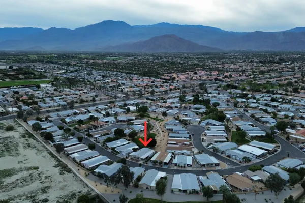 an aerial view of a and a yard