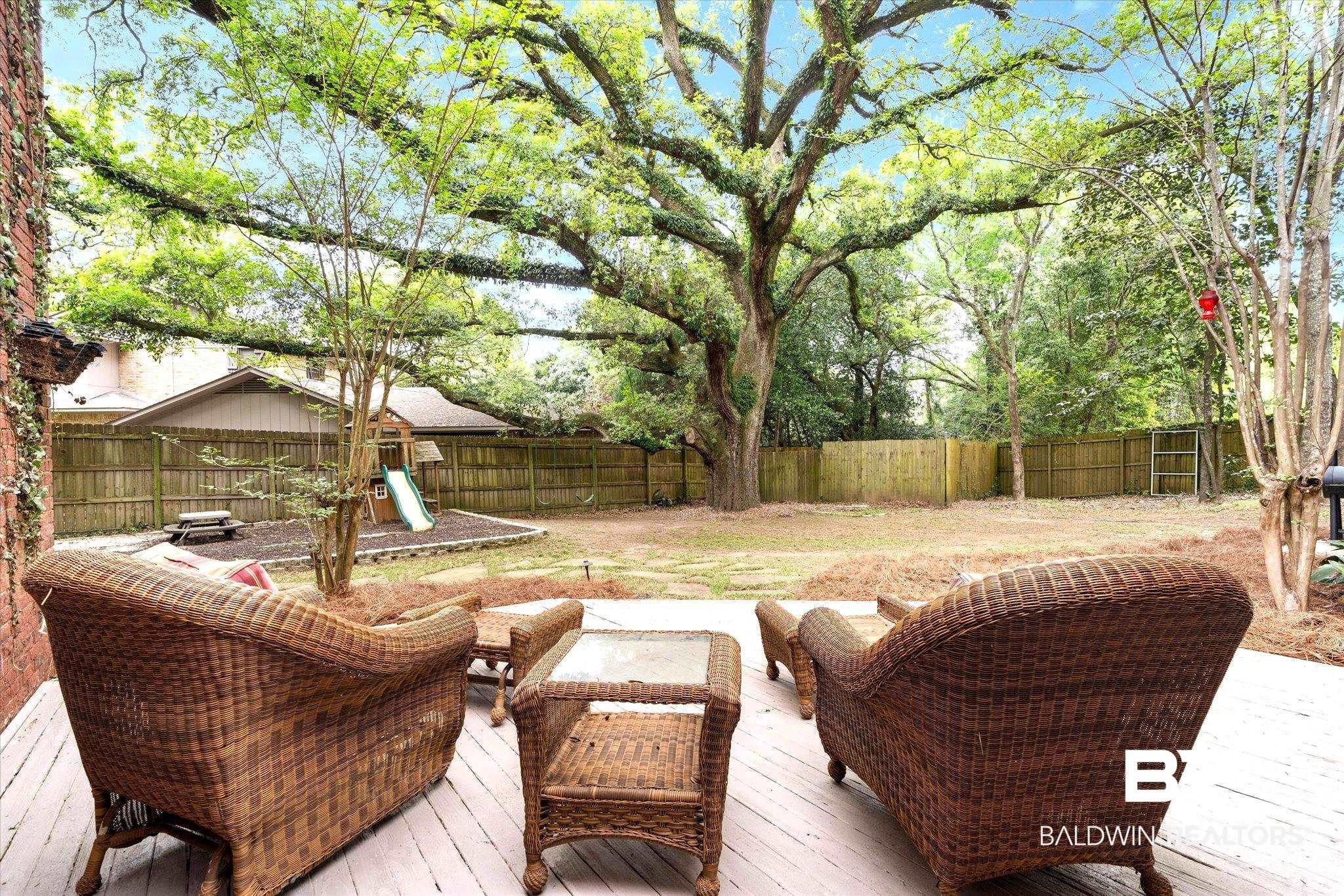 5324 Oak Bend Court Mobile, AL 36609 - Photo 40 of 49 Wooden deck with a fenced backyard and a playground