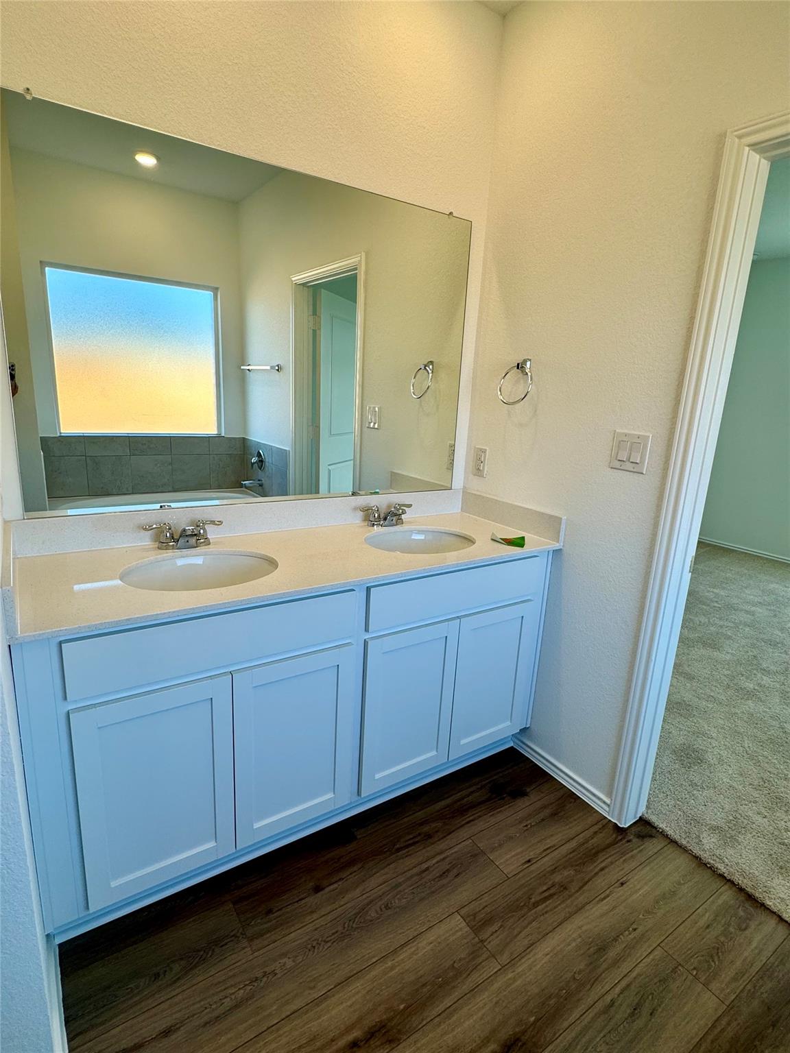 134 Agua Azul Bend Kyle, TX 78640 - Photo 5 of 10 Bathroom featuring double vanity and dark wood-style flooring