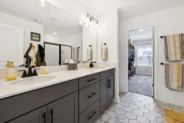 a bathroom with a sink double vanity