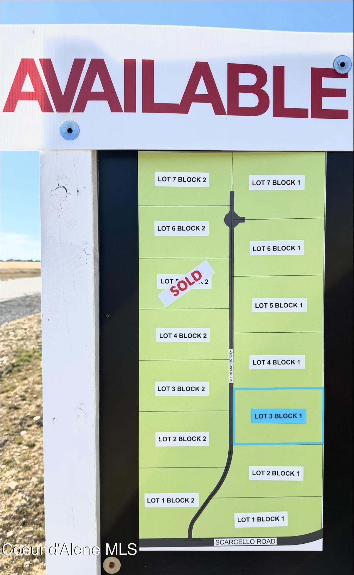 Nka North Stonemason Way Rathdrum, ID 83858 - Photo 8 of 8 Lot map, Lot 3 Block 1 is highlighted