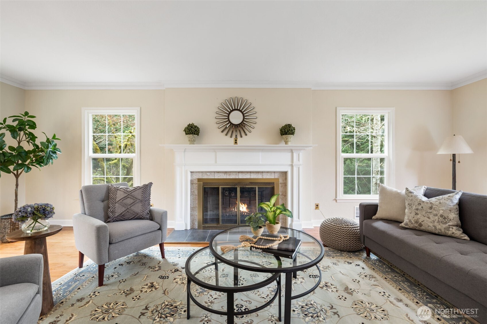9520 Dishman Road Northwest Bremerton, WA 98312 - Photo 6 of 38 a living room with furniture and a fireplace