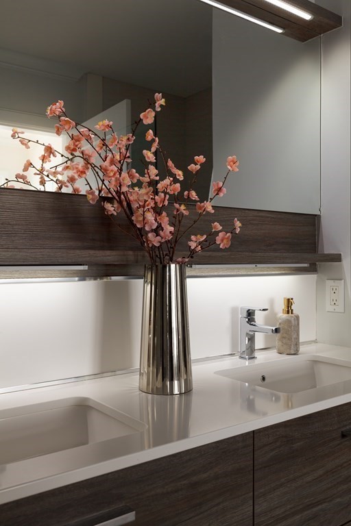 11 Tannery Brook Row, Unit 2 Somerville, MA 02144 - Photo 10 of 17 a sink with a vase of flowers on it
