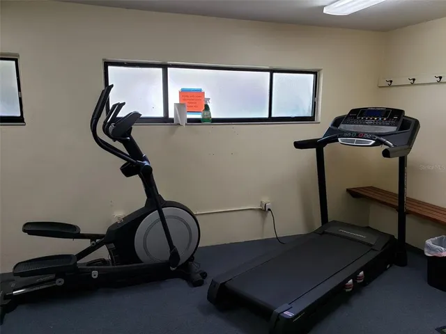 a room with gym equipment