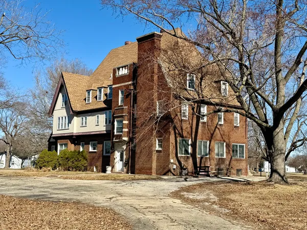 a view of a building and a street