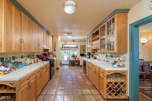 a kitchen with lots of counter top space