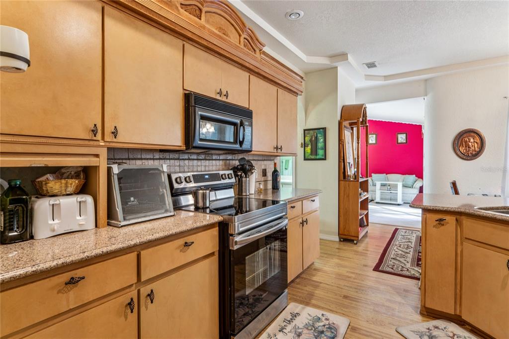 26861 Mondon Hill Road Brooksville, FL 34602 - Photo 7 of 51 a kitchen with stainless steel appliances granite countertop a stove a sink and a microwave