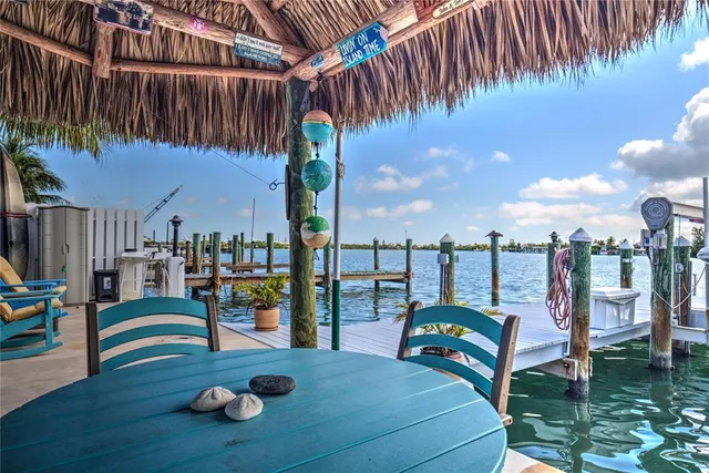 an aerial view of a house with a garden space