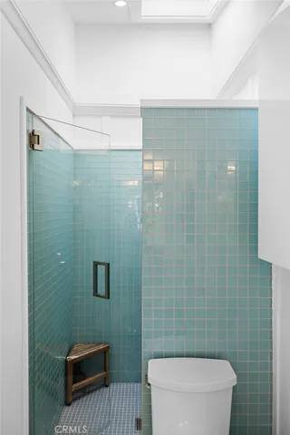 a view of roof deck with seating space