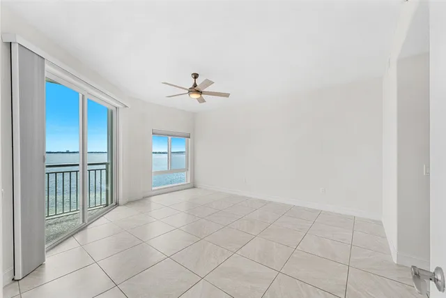 a view of a room with an empty shelves