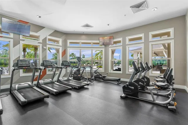 a view of a room with gym equipment