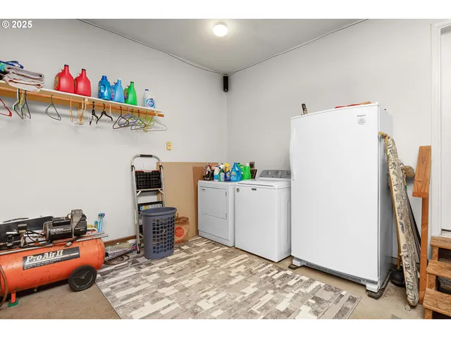 a garage with furniture