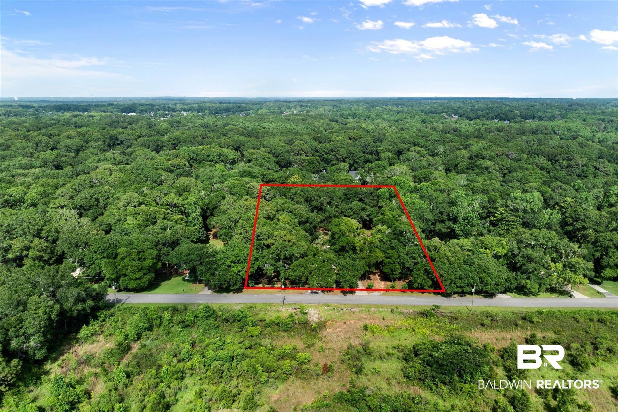 3715 Latigo Road Mobile, AL 36695 - Photo 37 of 39 Aerial view of property and surrounding area with a heavily wooded area and property parcel outlined