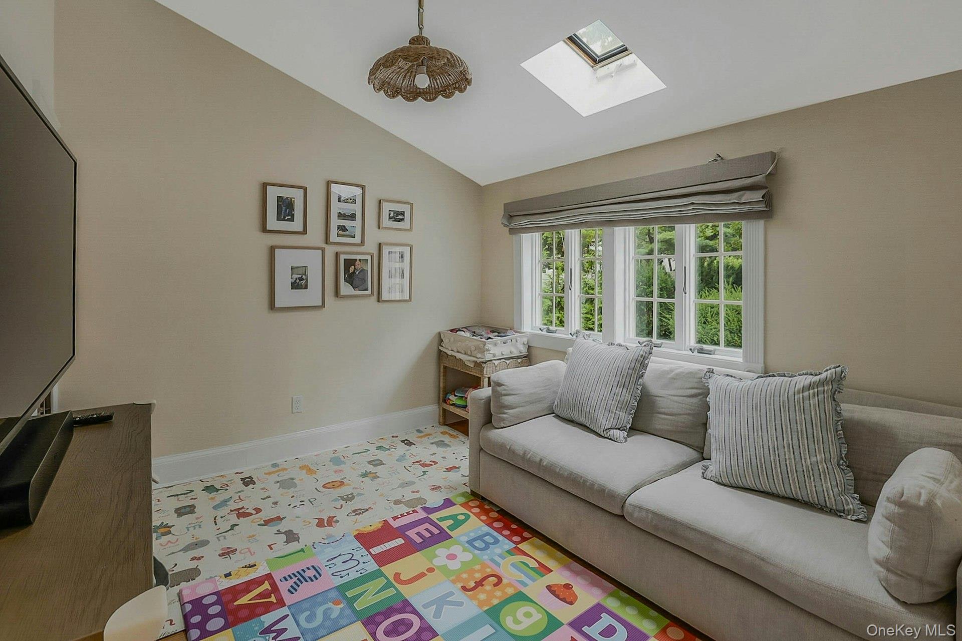 236 Berry Hill Road Syosset, NY 11791 - Photo 14 of 27 Living room featuring a skylight and lofted ceiling