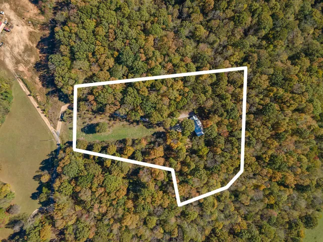 a view of dirt yard with trees