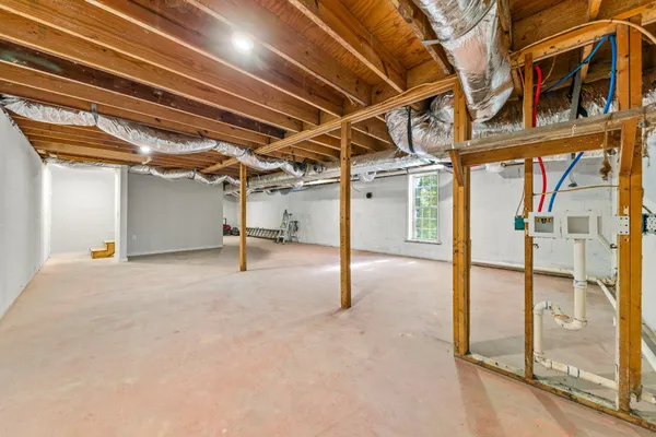a view of balcony with wooden floor