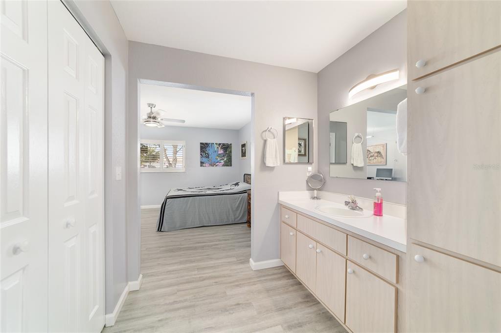 8608 Southeast 141st Street Road Summerfield, FL 34491 - Photo 31 of 82 a bathroom with a double vanity sink a mirror and a bathtub