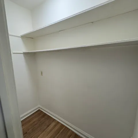 a view of walk in closet with empty racks