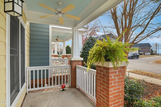 a view of a porch with a tree