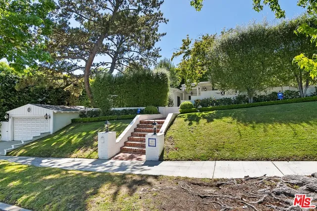 a view of a garden with a bench