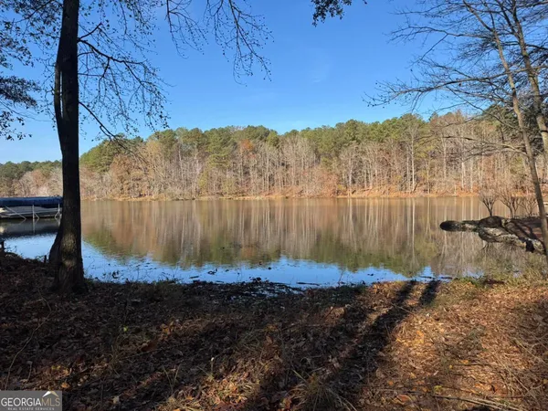 a view of a lake with a mountain in the background