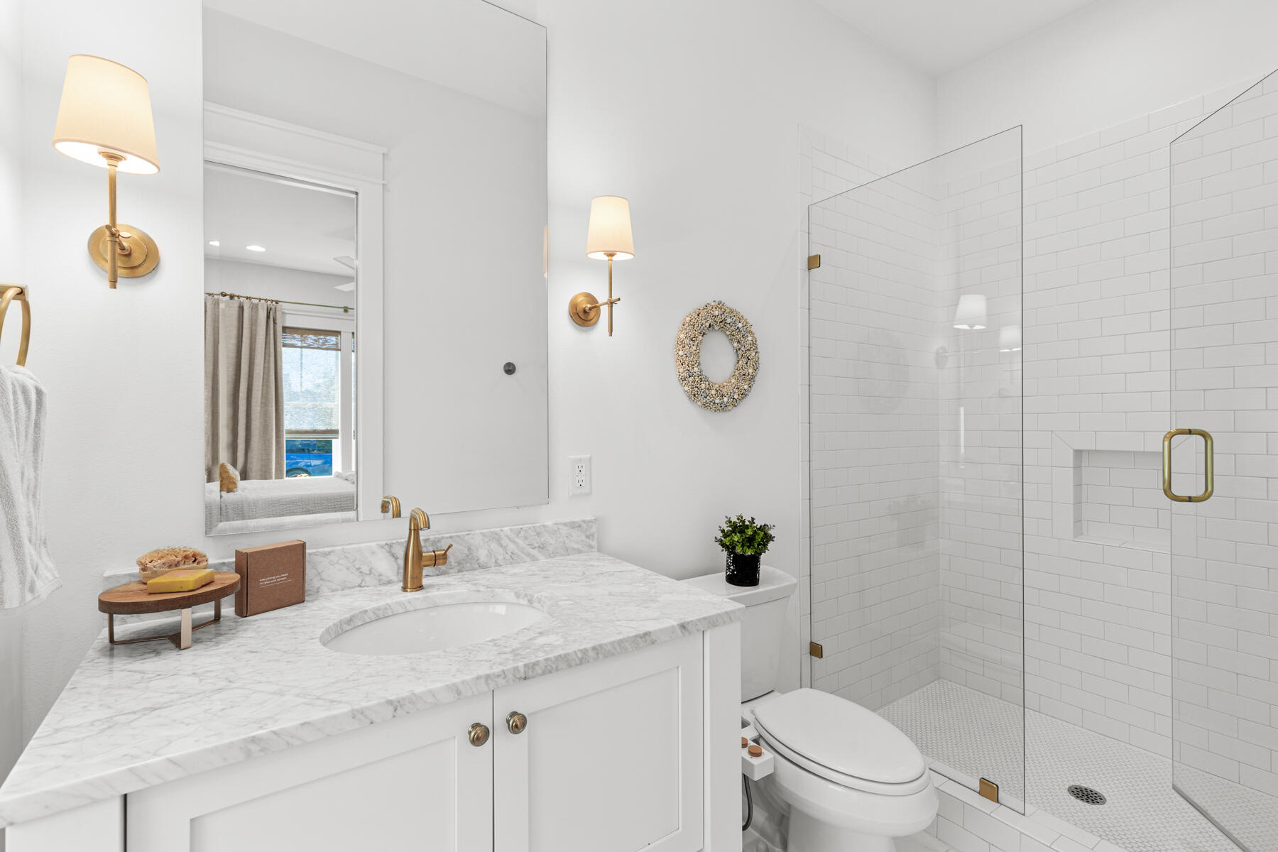 231 Catface Dr Inlet Beach Inlet Beach, FL 32461 - Photo 19 of 45 a bathroom with a granite countertop sink a toilet and shower