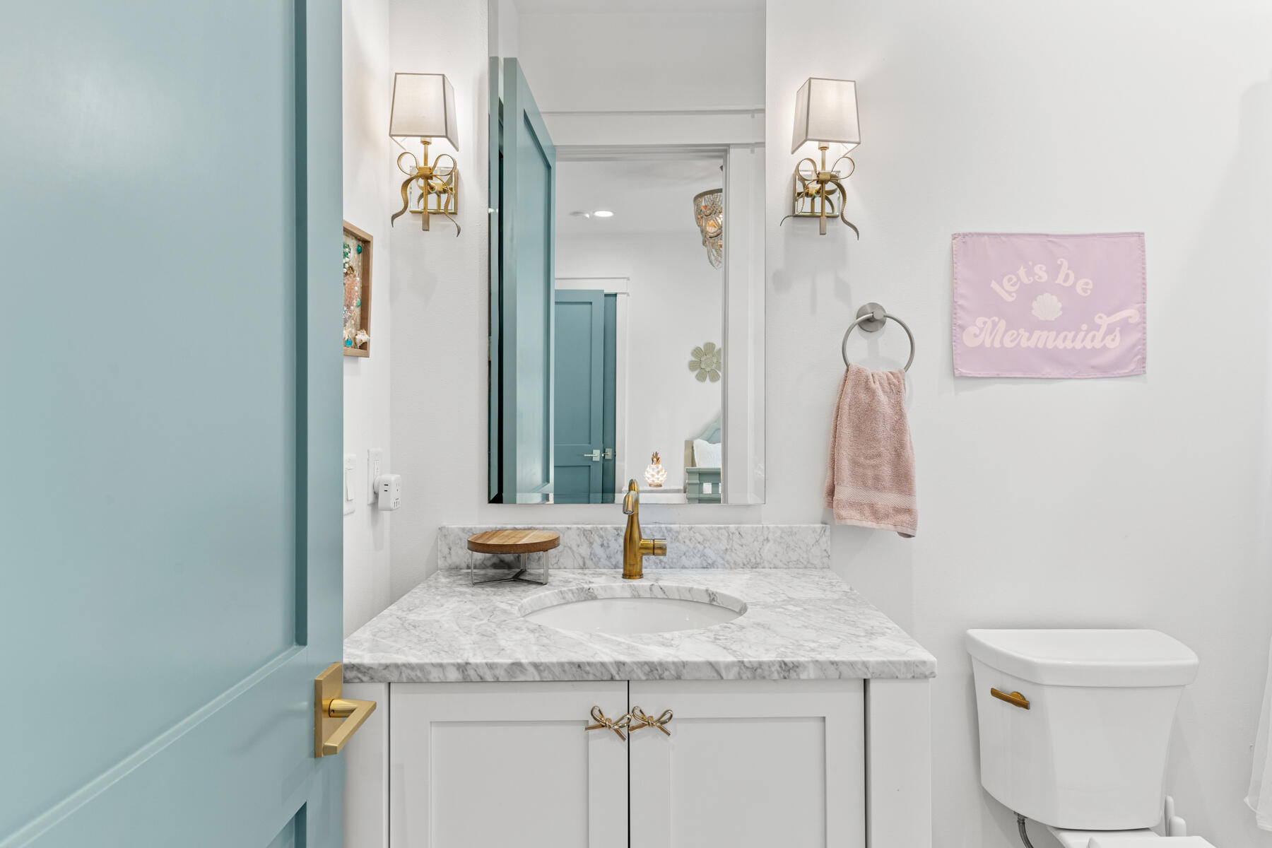 231 Catface Dr Inlet Beach Inlet Beach, FL 32461 - Photo 25 of 45 a bathroom with a granite countertop sink and a mirror