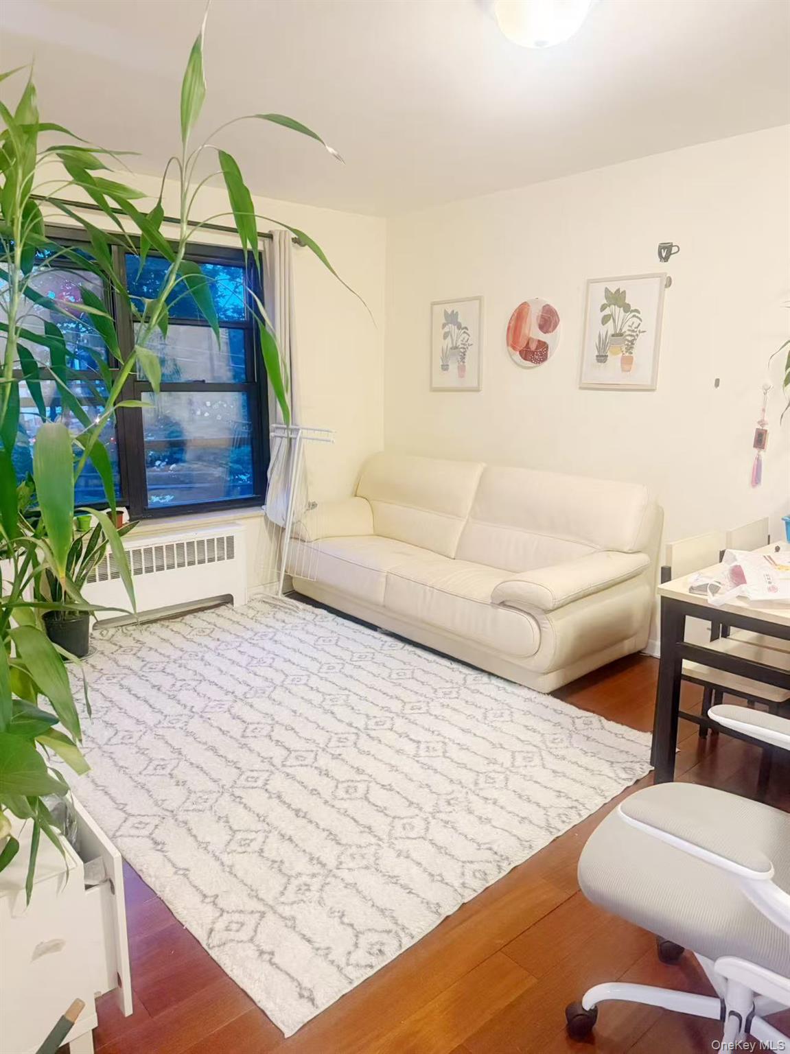46 Terrace Circle, Unit 2C Great Neck, NY 11021 - Photo 6 of 14 Living area featuring wood finished floors and radiator