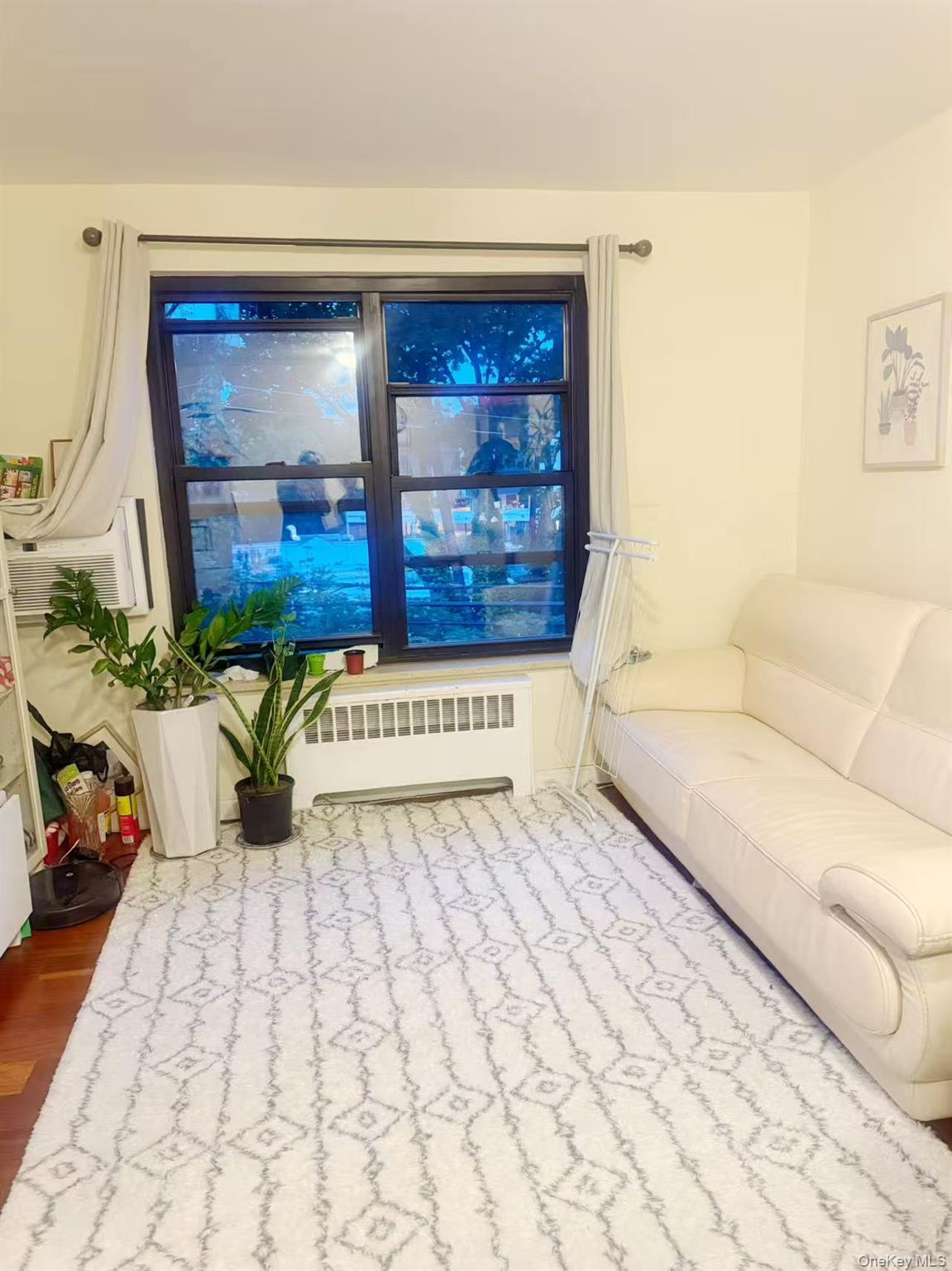 46 Terrace Circle, Unit 2C Great Neck, NY 11021 - Photo 8 of 14 Living area with radiator heating unit, wood finished floors, and cooling unit