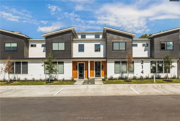 a front view of multiple houses