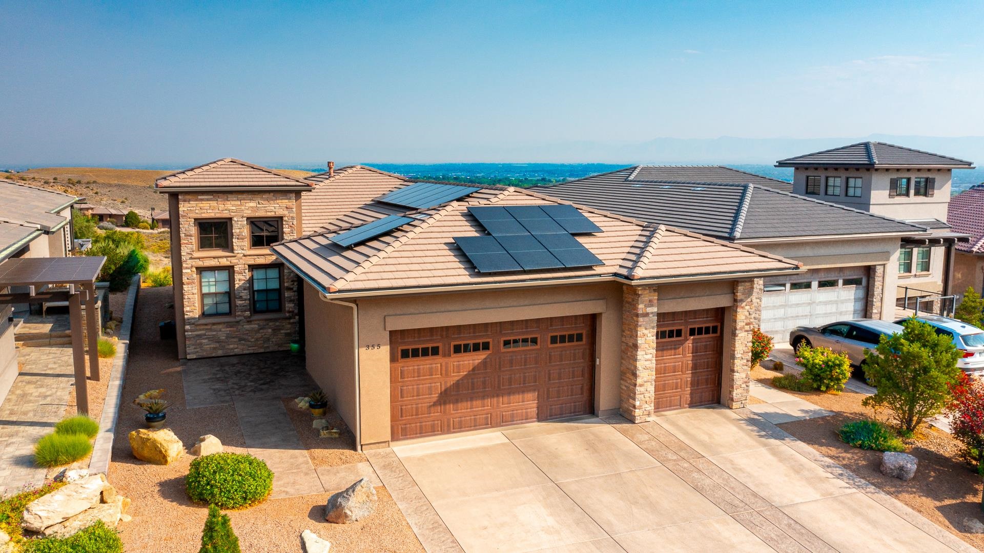 a bedroom with a bed and a fireplace