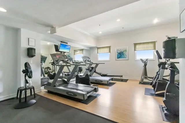 a view of a room with gym equipment