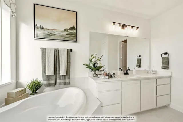 a view of bathroom with a sink and mirror with bathtub