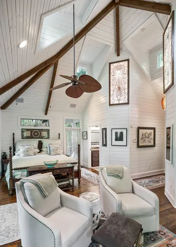 a view of a lake with a yard