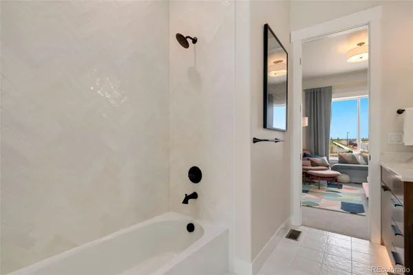 a bathroom with a bathtub