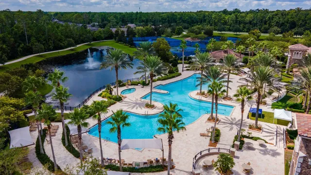 a view of a swimming pool and outdoor space