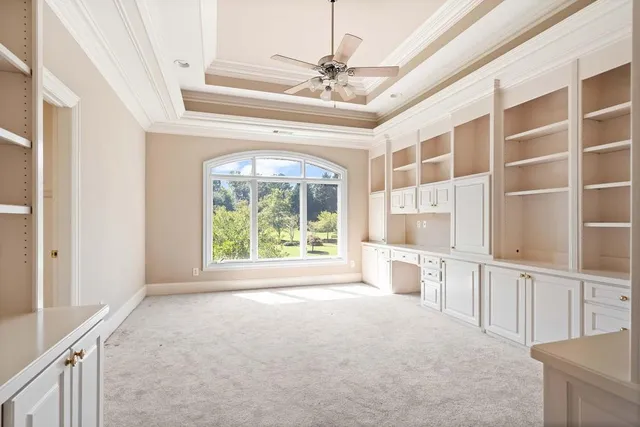 a view of a yard with plants and trees