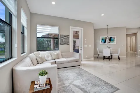an aerial view of a swimming pool and outdoor space