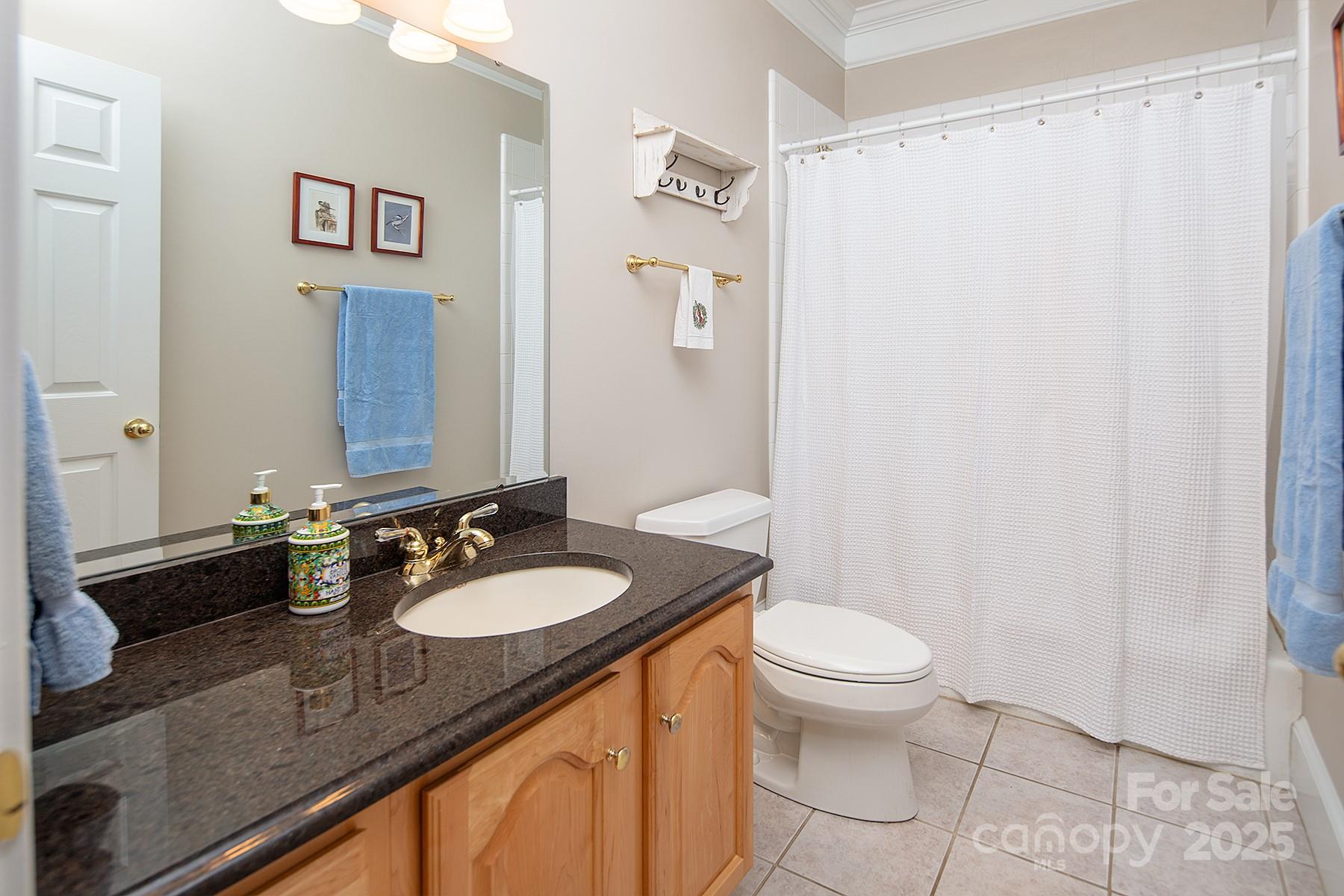 3504 High Ridge Road Charlotte, NC 28270 - Photo 23 of 36 a bathroom with a granite countertop sink toilet and a mirror