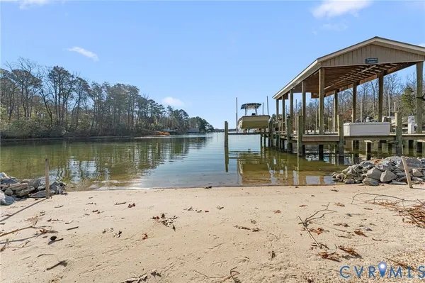 a view of a lake with a beach