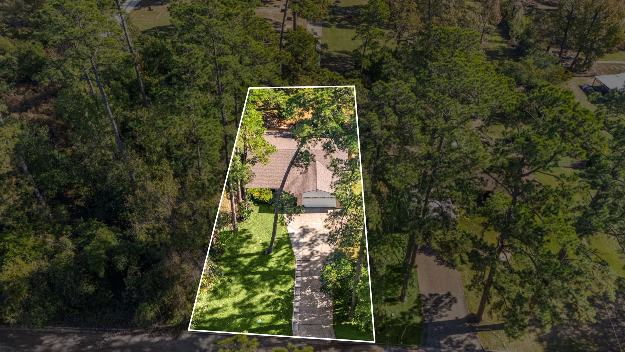 113 Hillendale Street Livingston, TX 77351 - Photo 38 of 47 Aerial view showcasing the lot layout and surrounding trees.