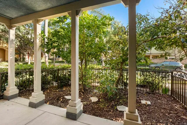 a view of a garden from a patio