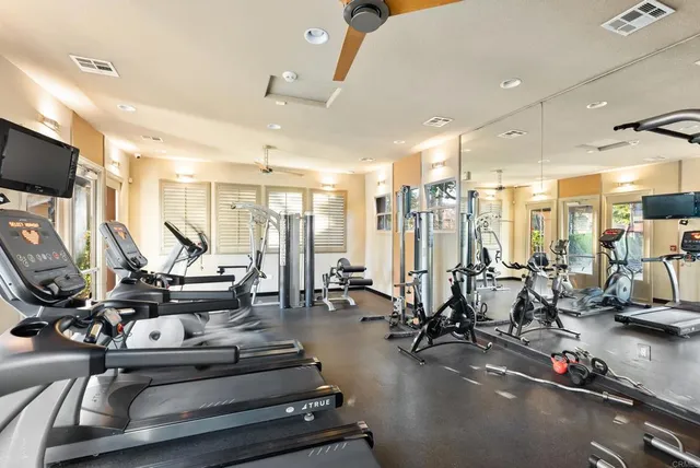 a view of a room with gym equipment