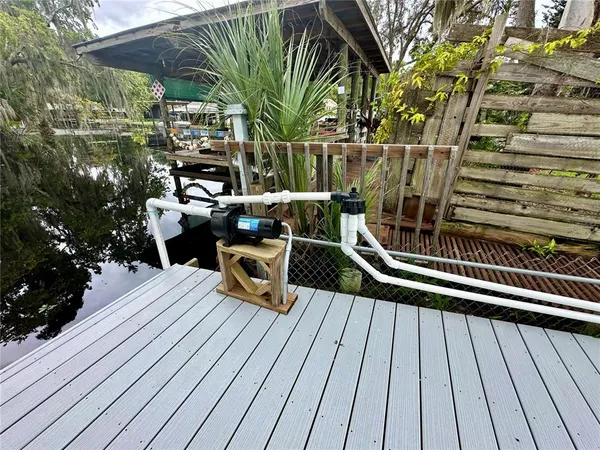 an outdoor space with seating area