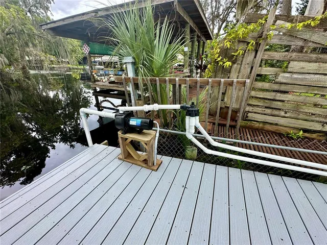 an outdoor space with seating area