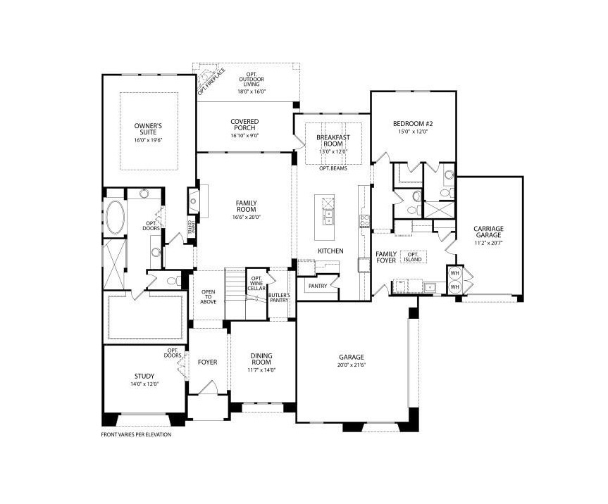 403 Woodside Terrace Austin, TX 78738 - Photo 36 of 38 1st Floor:
Has the fireplace but not the optional outdoor living space. An additional closet off bedroom #2 that extends out to square off the house in that back right corner. There is also an additional closet off bedroom #2 that extends out to square off the house in that back right corner. There is also an additional closet off bedroom #2 that extends out to square off the house in that back right corner. The optional wine cellar is a closet, and there is a door between the butler’s pantry and dining room, and the wall between the dining room and foyer is closed off creating an additional living space.