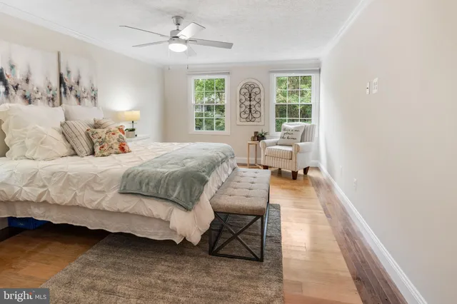 a bedroom with a bed couch and a window