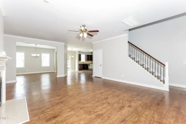 a view interior of a house an entryway and fire place