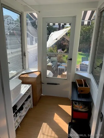 a city view with tall buildings